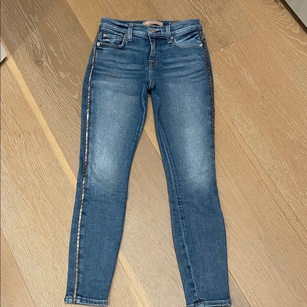 7 For All Mankind Blue Ankle Jeans with Side Detail